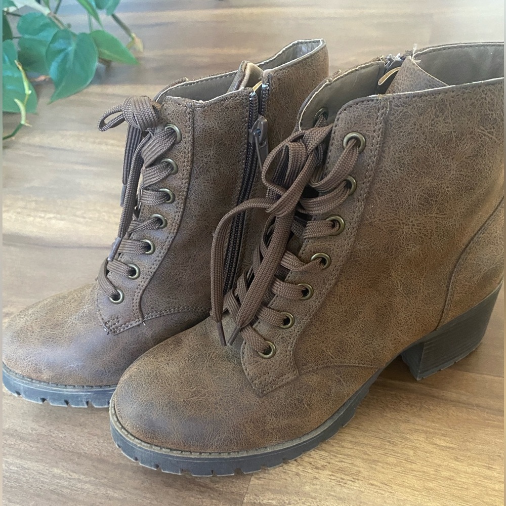 Brown Lace-Up Ankle Boots